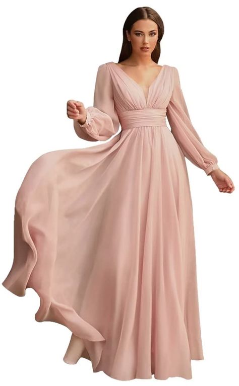 Long Bridesmaid Dresses With Sleeves, Bridesmaid Dresses With Sleeves, Dresses With Pockets, Chiffon Bridesmaid Dresses, Chiffon Bridesmaid, A Line, Dresses With Sleeves, Bridesmaid Dresses, Chiffon