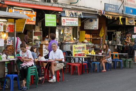 Street Food Restaurant In Bangkok Editorial Stock Photo - Image of district, customers: 52389683 Recipes Filipino, Food Photography Fruit, Street Food Thailand, Food Filipino, Street Food Restaurant, Food Stall Design, Thai Street Food Recipes, Street Food Design, Food Thai