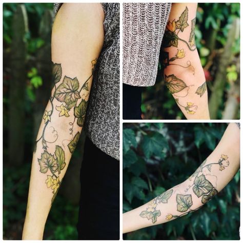 Cucumber Vine, Iconic Tattoos, Vines Tattoo, Cucumber Flower, Around Arm Tattoo, Vine Tattoo, Trending Tattoos, Wrap Tattoo, Sketches Ideas