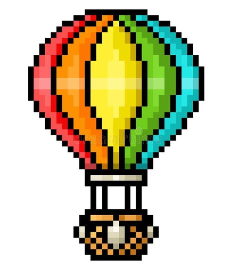 Minecraft Hot Air Balloon, Pixel Art Rainbow, Rainbow Pixel Art, Rainbow Hot Air Balloon, Rainbow Icon, Icon Background, Minecraft Builds, Pixel Perfect, Background Illustration