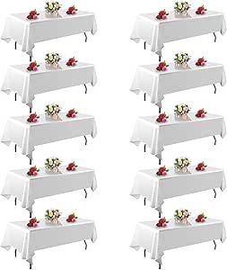 FINDYOU 10 Pack White Table Cloth Rectangle Table 60 x 102 Inch Tablecloths for 6 Foot Rectangle Tables. Stain and Winkle Resistant Polyester Washable White Table Cloths for Parties Wedding Dining Aviation Themed Wedding, White Table Cover, Buffet Party, Black And White Party, Rectangle Tables, Wedding Dining, Red Wine Sauce, Pearls Wedding, Wine Sauce