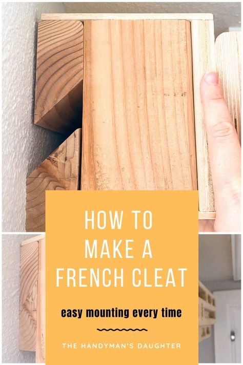 Learn how to make a French cleat to hang anything! You can use a jigsaw, circular saw OR table saw to cut these custom brackets yourself! Fine Woodworking Project, French Cleat, Free Woodworking Plans, Scrap Wood Projects, Work Diy, Beginner Woodworking Projects, Wood Working For Beginners, Woodworking Plans Free, Diy Furniture Projects