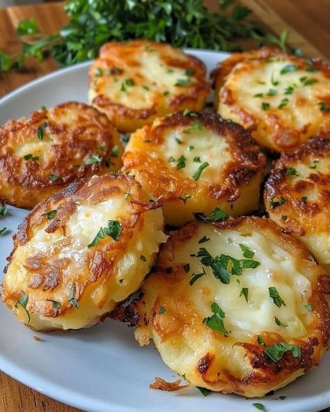 The Pioneer Woman - Ree Drummond❤️🌹❤️ | 🥔🧀 Stuffed Potato Cakes 🧀🥔 | Facebook Stuffed Potato Cakes, Potato Rounds, Air Fryer Potato, Baked Potato Slices, Crispy Baked Potatoes, Potato Cakes Recipe, Stuffed Potato, Potato Stacks, Gordon Ramsay Recipe