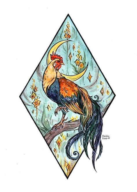 Rooster (Chinese zodiac series art by Deidra Lissa) Zodiac Rooster Tattoo, Rooster Chinese Zodiac Tattoo, Water Rooster Zodiac, Chinese Rooster Tattoo, Year Of The Rooster Tattoo, Rooster Chinese Zodiac, Rooster Zodiac, Chinese Zodiac Art, Chinese Zodiac Tattoo