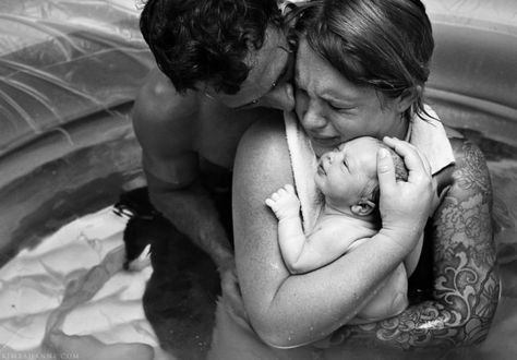 Tattooed couple with newborn. Precious. Water Birth Photography, Home Water Birth, Birth Pictures, Birth Photos, Water Birth, Hospital Birth, Between Two Worlds, Birth Center, Natural Pregnancy