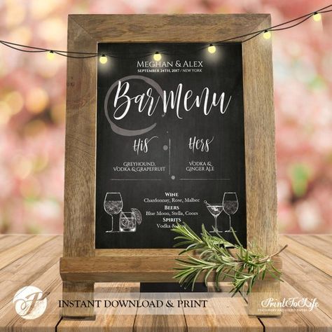 His and Hers Drinks Bar Menu Sign Wedding Bar Menu His and Hers Bar Sign Menu Template Printable Cha Drinks Sign Wedding, His And Hers Drinks, Chalkboard Template, Bar Menu Sign, Drinks Sign, Printable Menu Template, Rustic Chalkboard, Menu Printable, Bar Menu Wedding