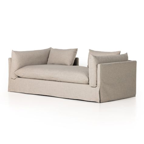 Product Overview Color: Bennett Moon Dimensions: 88"W x 40"D x 31"H Material: 100% Polyester, Solid Banak Weight: 143.3 lb Upholstered Chaise Lounge, Oversized Pillows, Crypton Fabric, Upholstered Chaise, Chaise Chair, Double Chaise, Chaise Lounges, Grey Upholstery, Four Hands