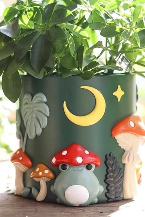 Cute frog pot plant fit for your aesthetic setting ~ Its so adorable :')  #frog #art #clay #pot #garden #plant #cute #aesthetic #green #room #ideas #nursery #decor #indoor #mushrooms Mushroom Plant Pot, Frog Pot, Plants Funny, Frog Planter, Frog Garden, Pots For Indoor Plants, Mushroom Plant, Garden Plant Pots, Succulent Planters