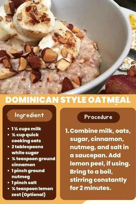 Dominican Oatmeal Breakfast – Insta Cooked Dominican Breakfast, Dominicano Recipes, Energizing Breakfast, Breakfast Oatmeal Recipes, Dominican Food, Breakfast Routine, Oatmeal Breakfast, Lemon Peel, Quick Cooking