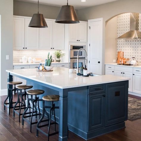 Sea Serpent SW 7615 - Sherwin-Williams Yellow House Exterior, Blue Kitchen Island, Neutral Paint Color, Sea Serpent, Blue Paint Colors, Sherwin Williams Paint Colors, Paint Projects, Blue Kitchens, Kitchen Paint