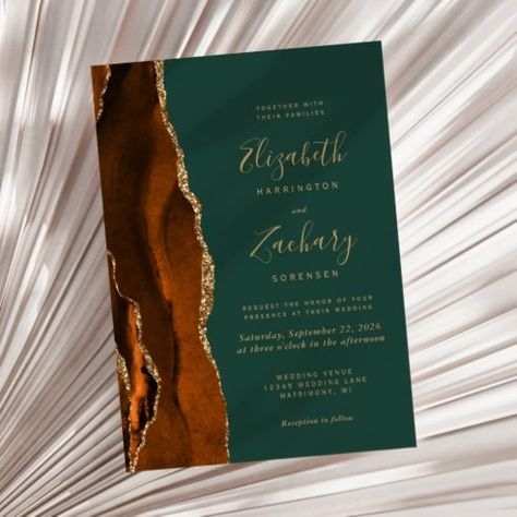 Best Emerald Green Wedding Invitations | Zazzle Emerald Green And Burnt Orange Wedding, Emerald Green And Rust Wedding, Dark Wedding Invitations, Copper Wedding Invitations, Hunter Green Wedding, Modern Handwriting, Brown Wedding Invitations, Popular Wedding Invitations, Rusting Wedding