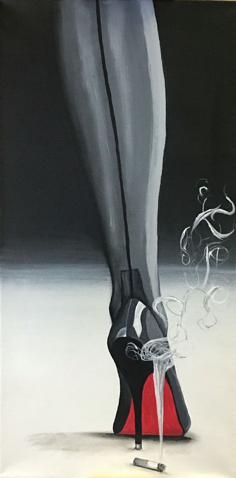 Heels Painting Canvas, High Heels Painting, Louboutin Aesthetic, Heels Painting, Heels Wallpaper, High Heel Painting, Gothic Girl Art, Heels Drawing, Plastic Art