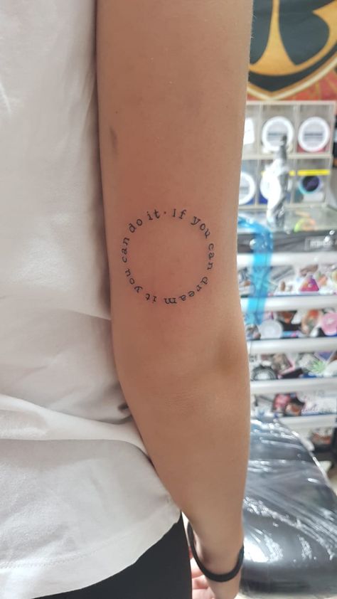 Circle Word Tattoo Design, Circular Word Tattoo, Circle Words Tattoo, Round Text Tattoo, Circle Date Tattoo, Circle Writing Tattoo, Small Round Tattoo Ideas, Words In A Circle Tattoo, Circle Text Tattoo