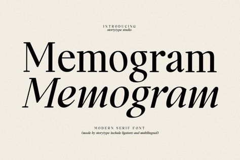 Proudly present Memogram Typeface , created by Storytype, A serif modern and classic typeface that has own unique style & modern look. This typeface is perfect for an elegant & luxury logo, book or movie title design, fashion brand, magazine, clothes, lettering, quotes, and so much more. Memogram font is available for free download for […] The post Memogram Font appeared first on FreeFontDL. Font Ligature, Classic Typeface, Computer Installation, Logo Book, Free Commercial Fonts, Social Media Usage, Modern Serif Fonts, Event Video, Font Face