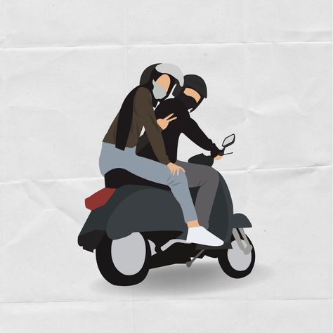 Ilustrasi by me #bynadul Couples On Bikes Motorcycles, Human Texture, Sketch Snap, Digital Illustration Couple, Vespa Aesthetic, Art Sketsa, Vespa Illustration, Hide Pic, Cute Small Drawings