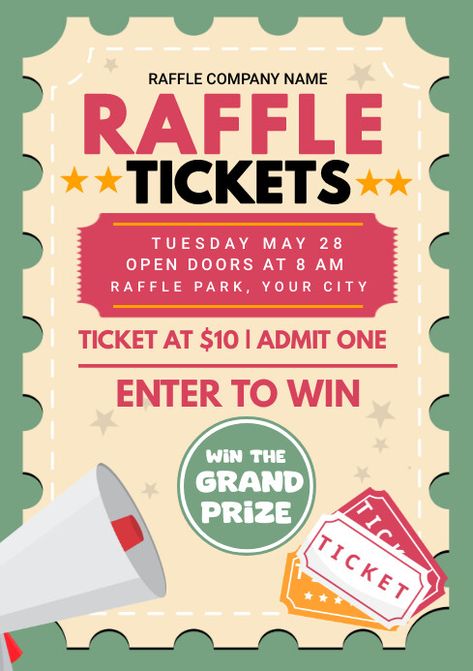 Raffle Ticket Template Printable, Raffle Ticket Template Free, Raffle Flyer, Ticket Template Free, Raffle Tickets Template, Kindle Book Cover, Win Tickets, Raffle Ticket, Etsy Banner