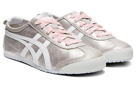 Tiger Shoes, Tiger Mexico 66, Onitsuka Tiger Mexico 66, Mexico 66, Shoe Wishlist, Silver Sneakers, Girly Shoes, Shoe Inspo, Onitsuka Tiger