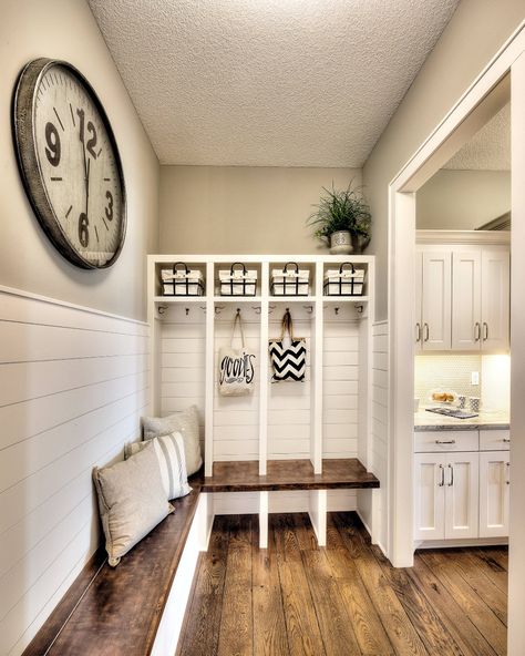 Del Mar Model - Summerwood Estates - Transitional - Entry - Kansas City - by Angela Arnone-Orel, Modern Farmhouse Mudroom, Built In Cubbies, Farmhouse Life, Farmhouse Mudroom, Room Yellow, Laundry Room/mud Room, Mud Room Entry, Painting Room, Mudroom Ideas