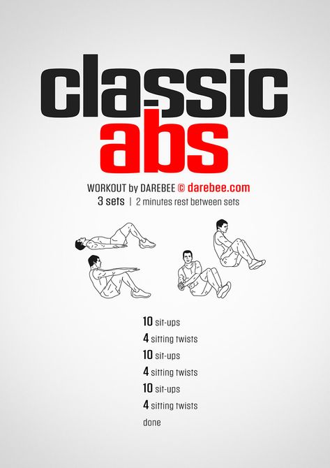 Classic Abs Workout by DAREBEE #darebee #workout #abs #homefitness Light Ab Workout At Home, Stamina Builder, Softball Conditioning, Darebee Workout, Quick Ab Workout, Strenght Training, Quick Abs, Exercises For Men, Firefighter Workout