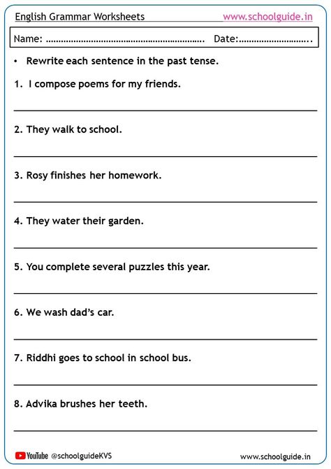 Free Printable Tenses Worksheets | Free Printable English Grammar Worksheets | English Grammar Worksheets Pdfs | School Guide English Worksheets For Middle School, Grade Six English Worksheets, 7th Grade Worksheets Free Printable, Year 7 English Worksheets, Grade Seven English Worksheets, Grammar Worksheets High School, Middle School Grammar Worksheets, Middle School Grammar, English Grammar Test