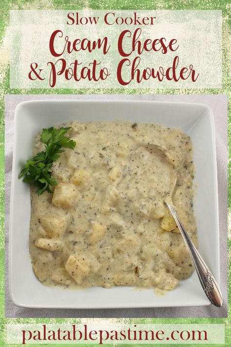 Cream Cheese and Potato Chowder combines potatoes with block cream cheese for a flavorful version of  potato soup from your  slow cooker. Potato Chowder Recipes, Slow Cooker Bbq Ribs, Slow Cooker Sloppy Joes, Slow Cooker Recipes Beef Stew, Slow Cooker Spaghetti, Crockpot Breakfast Casserole, Slow Cooker Recipes Pork, Potato Chowder, Slow Cooker Recipes Dessert