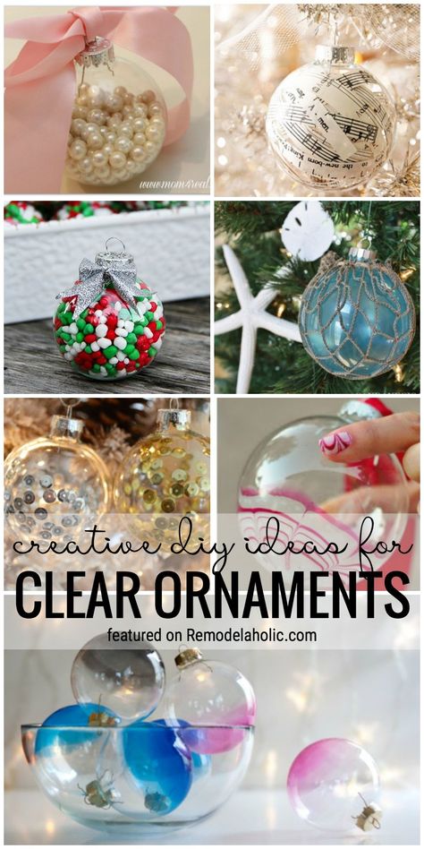 Create Your Own Look For Your Tree With One Of These 35+ Creative DIY Ideas For Clear Ornaments At Remodelaholic.com #christmasdiy #clearornaments #christmasdecorating Glass Ornaments Diy, Clear Ornament Balls, Snow Crafts, Holidays Crafts, Clear Plastic Ornaments, Clear Christmas Ornaments, Clear Glass Ornaments, Ornaments Homemade, Bazaar Ideas