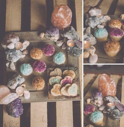 Witchy Bachelorette, Gem Party, Boho Ceremony, Crystal Cupcakes, Crystal Party, Geode Wedding, Candy Cupcake, Heart Shaped Cookies, Rock Candy