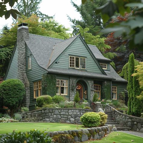 Grandmas House Exterior, Cape Cod Exterior, Comfy Cozy Home, Cape Cod House Exterior, Green House Exterior, Pretty Houses, Green Exterior, Pallet House, Gorgeous Houses