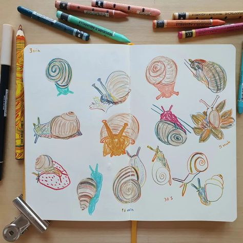 I have this thing for snails 🐌 sorry little friends, some of you turned like little aliens 😂 finally catched up with @arthangparty snails's session ❤️ every Thursday @melissa_martin_art hosts a live session on YouTube, it's fun and she is building a very supportive and kind community! There are recodings for everyone's taste. For those who don't know "caracolinho' means little snail in Portuguese and it has been my username in the internets for many many years! 😉 Have a nice week Good Peop... Snail Sketch, Snail Drawing, Have A Nice Week, Tombow Brush Pen, Snail Art, Sketchbook Drawings, Many Many, Sketchbook Art, Drawing Practice