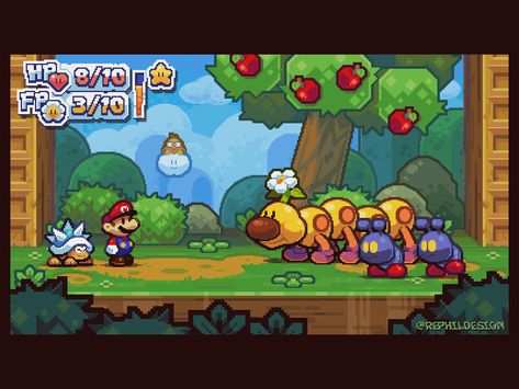 Paper Mario! by Phil Giarrusso on Dribbble Piskel Art, Paper Mario, Super Mario Art, Pixel Art Games, Game Ui Design, Nintendo Art, Mario Art, Pixel Art Design, Game Concept Art