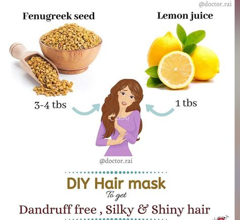 1.Soak a 3-4tbs of Fenugreek seeds overnight in water.  2.Next morning grind the Fenugreek seed in the mixer  3.You will get a thick paste. Now add 1 tbs of lemon to the paste.  4.Apply it on your scalp and leave it for 20-30 minutes.  5.wash off with a mild shampoo.Try this mask once or twice a week. Have you tried this DIY❓  If not then do try😉 If lemon doesn't suit you, can skip that. -  NOTE:- Before trying these masks make sure fenugreek and other ingredients suits you. . Hair Mask For Volume, Fenugreek Seed, Silky Shiny Hair, Hair Diy, Diy Hair Mask, Beauty Diy, Fenugreek Seeds, Mild Shampoo, Diy Hair