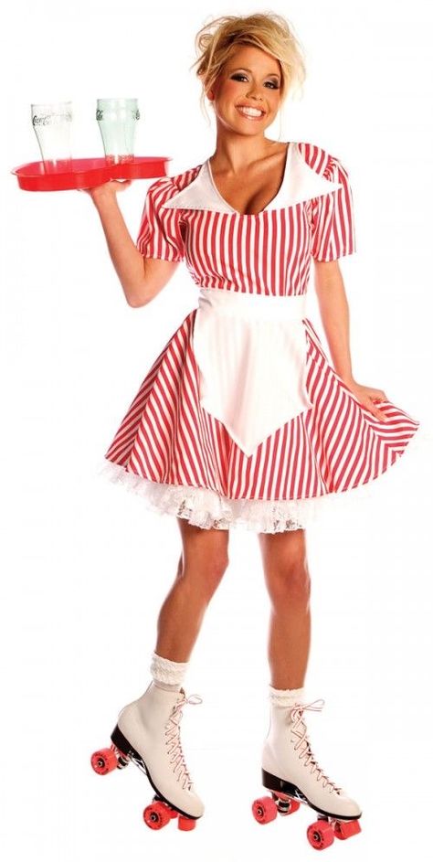 50s Halloween, Diy Karneval, Diner Waitress, Waitress Outfit, Christmas Charity, Waitress Uniform, 1950s Diner, Diner Aesthetic, Car Hop