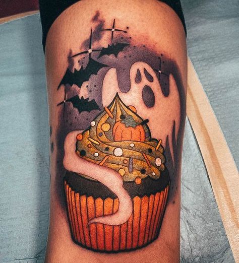 Halloween Cupcake Tattoo, Mug Tattoo, Fall Tattoos, Cupcake Tattoo, Twilight Tattoos, Cupcake Tattoos, Autumn Tattoo, Lady Bug Tattoo, Bug Tattoo