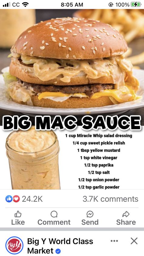 Mac Sauce Recipe, Big Mac Sauce Recipe, Big Mac Sauce, Mac Sauce, Plats Healthy, Homemade Sauce Recipes, Condiment Recipes, Copykat Recipes, Cheese Sandwich