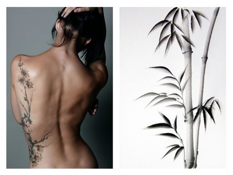 this bamboo where she placed her tattoo. beautiful. Tattoo Back Ideas, Tree Tattoo Drawings, Bamboo Drawing, Super Tattoo, Bamboo Tattoo, Tattoo Back, Underboob Tattoo, Snake Tattoo Design, Religious Tattoos