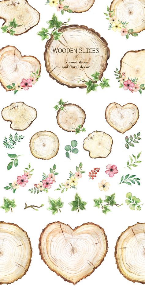 Forest Clipart, Animal Illustration Kids, Protea Wedding, Illustrations Digital, Scrapbook Clipart, Wooden Slices, Forest Decor, Wedding Congratulations, Scrapbook Materials