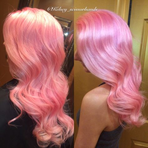 When we posted this on Instagram to show the power of lighting more than 3,800 followers "liked" this pix (so far) and many asked for the formula. We asked colorist Kelsey Jeanne (@kelsey_scissorhands) of Nicole's Salon and Day Spa in Stoneham, Massachusetts, for the details and she shares: Client started with a gray/ blue color. Pravana Pink Formula, Pink Hair Formula, Bubblegum Pink Hair, Cotton Candy Hair, Candy Hair, Hair Color Formulas, White Blonde, Hair Starting, Hair Color Pink