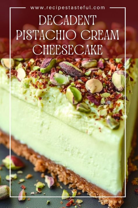 Indulge in this rich and creamy pistachio cheesecake that combines the nutty flavor of pistachios with a velvety cream cheese base. Perfect for special occasions or as a delightful dessert to impress your guests. Pistachio Cheesecake Recipe, Pistachio Recipes Desserts, Shelled Pistachios, Pistachio Paste, Pistachio Dessert, Pistachio Cheesecake, Gingerbread Cheesecake, Pistachio Recipes, Cream Cheesecake