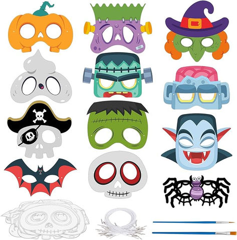 LETRAN 24 Pack Halloween Craft Kits for Kids Color You Own Halloween Mask DIY Graffiti Blank Painting Mask for Art and Craft Activities Game Halloween Party Supplies Halloween Dress Up Halloween Mask Diy, Vampire Cartoon, Art And Craft Activities, Diy Halloween Masks, 100th Day Of School Crafts, Halloween Craft Kits, Diy Graffiti, Painting Brushes, Masks Crafts