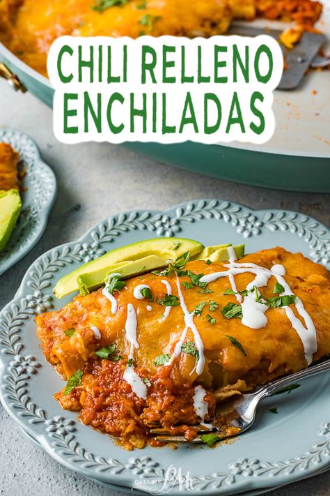 Chile Relleno Enchiladas Casserole Chili Relleno Batter Recipe, 3 Ingredients Recipes, Enchiladas Casserole, Easy Chicken Chili, Hearty Recipes, Chili Relleno, Mexican Recipe, Mexican Dish, Chile Relleno