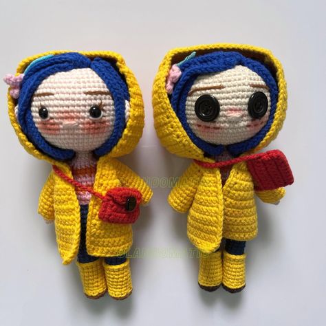 "Custom Coraline Crochet Doll - Coraline Jones Inspired Amigurumi We want to bring the most beautiful and delicate products to satisfy your requirements with a team of skillful crochet artists. This cute plush toy is the perfect gift for any occasion, especially a birthday gift! I can make any character you want, just message me! ♥ DESCRIPTION ♥ - 𝐒𝐢𝐳𝐞 (𝑀𝑎𝑦𝑏𝑒 𝑠𝑙𝑖𝑔ℎ𝑡𝑙𝑦 𝑑𝑖𝑓𝑓𝑒𝑟): 6, 8, 10, 12 inches - Handmade in Vietnam - All our crochet dolls are handmade with 100% organic a Crochet Caroline Doll Pattern, Coraline Crochet Doll, Crochet Movie Characters, Coraline Crochet Pattern Free, Crochet Coraline Doll, Coraline Amigurumi, Crochet Coraline, Crochet Doll Clothes Free Pattern, Novel Game