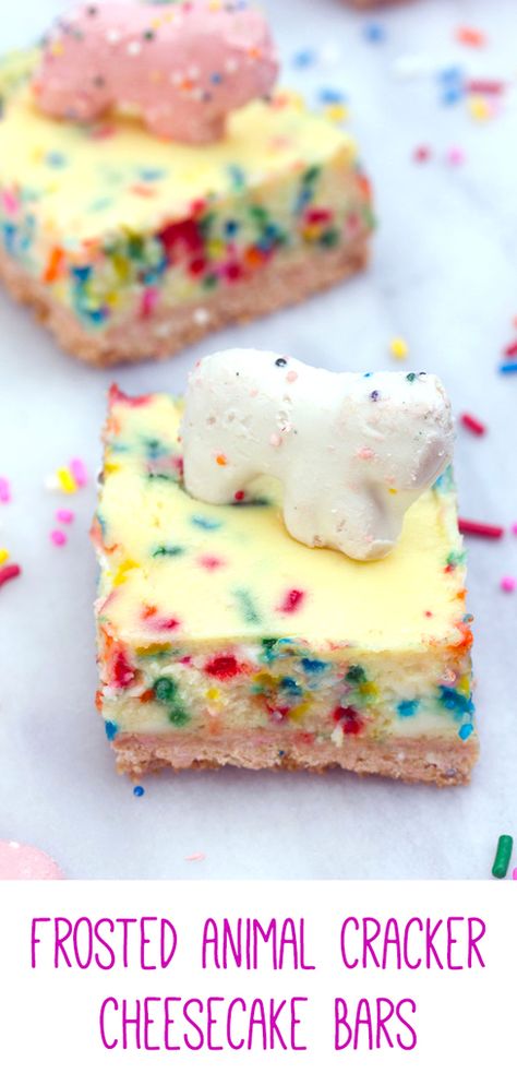 Animal Cracker Cheesecake, Animal Desserts, Strawberry Shortcake Cheesecake Bars, Creamy Lemon Bars, Frosted Animal Crackers, Funfetti Cheesecake, Oreo Cheesecake Bars, Cheesecake Bar, Animal Cracker