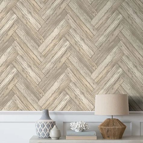 Surface Style Herringbone Wood Texture Peel And Stick Wallpaper, Peel And Stick Wood Wallpaper, Herringbone Wall Wood, Peel And Stick Wood, Stick Wood, Bath Redo, Herringbone Wood, Look Wallpaper, Chevron Wallpaper