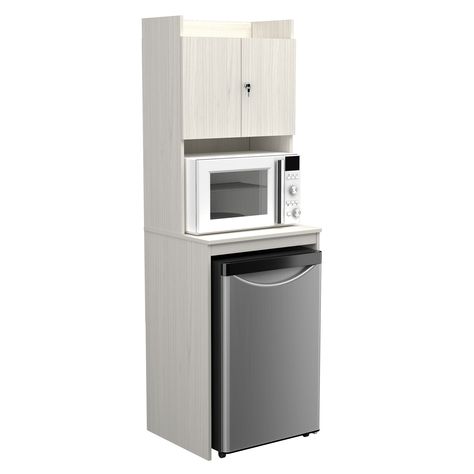 Mini Refrigerator and Microwave Storage Cabinet unit by Inval® finished in a rich laminate. This unit is perfect for any space that can benefit from the use a mini fridge, such as dorm rooms, offices, entertainment rooms etc. Mini Fridge Cabinet, Microwave Storage, Dorm Fridge, Entertainment Rooms, Microwave Cabinet, Locking Storage Cabinet, Mini Refrigerator, Small Microwave, Oak Laminate