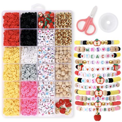 PRICES MAY VARY. Teacher Bracelet Making Kit: This jewelry making kit includes a total of 2800 beads in diverse designs and colors, including letter beads, hearts beads, apple beads and more. These beads for bracelets allow you to customize teachers’ names or words of thanks and handcraft various teacher-themed accessories like bracelets, necklaces, earrings, etc. Friendship Bracelet Kit: Create personalized friendship bracelets for your beloved teachers! With a large quantity of beads and provi Teacher Friendship Bracelet, Bracelets Letter Beads, Apple Beads, Teacher Jewelry Gifts, Coworker Appreciation, Clay Beads Bracelet, Gifts Bracelets, Friendship Bracelet Kit, Teacher Bracelet