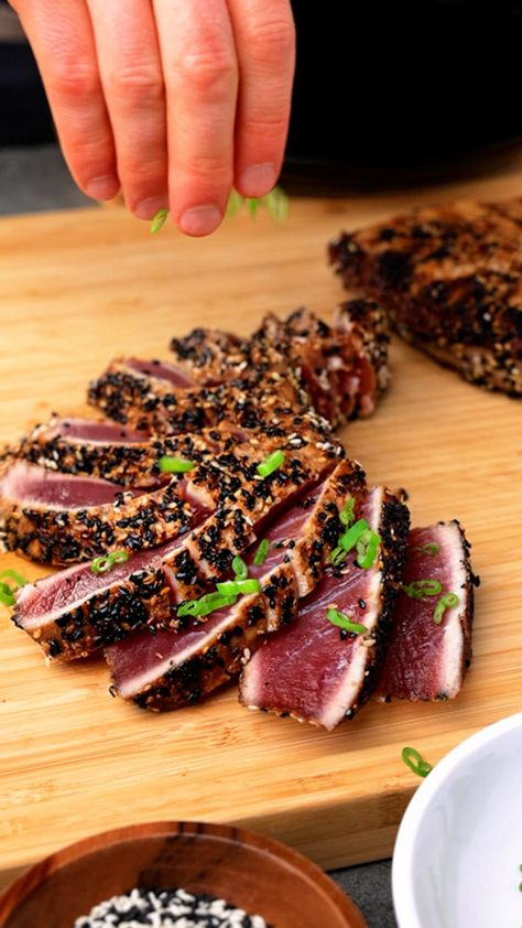 Pan Seared Ahi Tuna Pan Seared Ahi Tuna, Pan Seared Tuna Steak, Grilled Tuna Steaks Recipes, Seared Ahi Tuna Recipe, Ahi Tuna Steak Recipe, Sesame Crusted Tuna, Ahi Tuna Recipe, Seared Tuna Steaks, Grilled Tuna Steaks