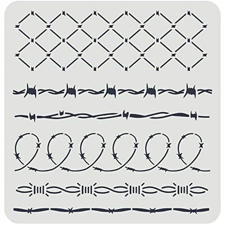 Barbed Wire Stencil You will get 1 piece of PET decoration template stencil, with 6 style barbed wire pattern design, ideal for drawing tracing, house embellishment, making a pretty addition to your home. Make your life full of fun and art. Size: 300 mm x 300 mm.  Color: Black. Painted Wall Borders, Drawing Tracing, Chalk Signs, Wall Stencils Diy, Diy Stencils, Cricket Projects, Chalk Sign, Stencil Painting On Walls, Stencils For Painting