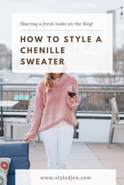 Winter outfit idea with chenille sweater and white denim Chenille Sweater Outfit, Sweater Outfit, Chenille Sweater, Sweater Making, Fashion Bloggers, Winter Outfit, Outfit Idea, Winter Style, My Birthday