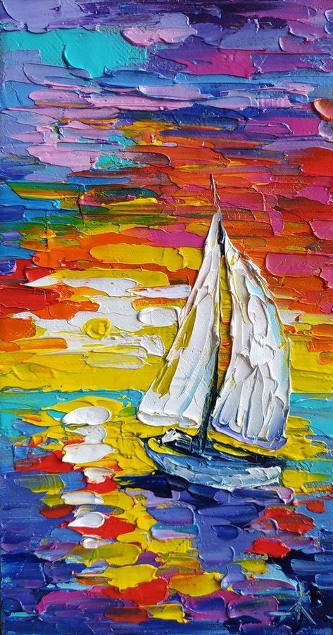 Sunset Oil Painting, Bull Painting, Hummingbird Painting, Parrots Art, Modern Art Paintings Abstract, Sailboat Painting, Boat Art, Boat Painting, Impasto Painting