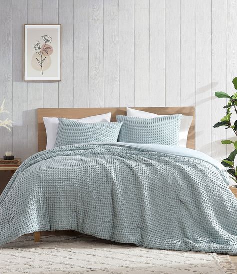 Bamboo Bliss by Royal Heritage Cascade Waffle Weave Duvet Cover Mini Set -  King Light Blue Comforter, Light Blue Bedding, Beige Headboard, Blue Comforter, Grey Headboard, Bedroom Redo, Green Duvet, Blue Duvet, Bed Comforter Sets